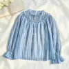 Blusa de Chifón Elegante con Rayas Azules Contrastantes, Cuello Redondo y Cintura Ajustada, Estilo Francés, Nueva Colección Primavera y Otoño para Mujer en AliExpress Europeo y Americano