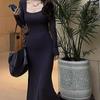 Vestido Longo de Manga Longa Estilo Desejo Puro, Justo ao Corpo, que Molda o Quadril, para Mulheres, Novo Primavera 2026, Base Longa Slim