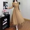 Vestido Miyake de Diseño Otoñal Nuevo para Mujer, Estilo Minimalista de Gama Alta, Elegante y Estilo Occidental, Manga Larga, Falda Plisada de Espina de Pescado