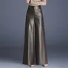Pantalones de cuero genuino de marca auténtica Haining para mujer, colección primavera/otoño 2026, largo de nueve puntos, piel de oveja, pierna ancha, corte recto, casual, moderno