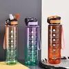 Comercio Exterior Botella de Agua Transparente de Color Degradado Transparente de 1L con Asa, Botella de Agua Deportiva de Gran Capacidad, Tapa de Apertura Rápida, Personalizable para Impresión, Venta al por Mayor