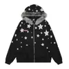 Sudadera con capucha y estampado integral de estrellas para hombre, marca de tendencia europea y americana, estilo casual holgado de primavera y otoño con cuello de pelo y cremallera