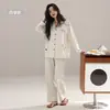 Pijama de algodón puro para mujer para primavera y otoño, de manga larga, se puede usar afuera, holgado y casual, diseño de dibujos animados, nuevo modelo 2026, conjunto de ropa de casa 100% algodón