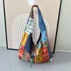 Bolso de Hombro Doble Cara Estilo Étnico Patchwork Primavera y Verano Bolso de Axila de Niña de Moda Combinable con Todo Bolsa General de Gran Capacidad