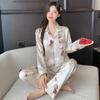 Pijama Delgado de Seda de Hielo con Mangas Largas de Dibujos Animados de Angelito Soñador para Mujer, Nuevo Conjunto Dulce para el Hogar, Primavera y Otoño, Venta al por Mayor