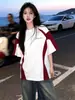 Camiseta de Algodón Puro Pesado Estilo Coreano Estampado de Letra Simple Verano Cuello Redondo Longitud Media Holgada Manga Corta Unisex Top para Viajar Ins