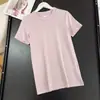 Camiseta Básica Ajustada de Cuello Redondo Simple Versátil Hombro Normal Manga Corta Prenda Base para Mujer 12059