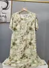 Novo Pijama de Algodão e Seda 2025 para Mulheres, Verão Fino Tamanho Grande, Vestido Longo de Algodão Artificial de Manga Curta para Usar por Cima