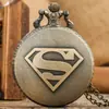 Reloj de Bolsillo de Cuarzo Modelo Más Vendido, Nuevo Retro Personalizado Superman Patrón de Cara Azul Collar Reloj de Bolsillo Grande, Reloj de Bolsillo para Estudiantes