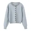 Suéter de Punto Informal Casual Estilo Coreano Rayas Azul Oscuro Cuello Redondo para Mujer, Top Corto Cómodo para el Viaje Diario de Otoño
