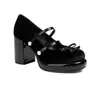 Sapatos de camada única para comércio exterior com sola grossa, Mary Jane com fivela, sapatos de salto alto 33 grossos plus size camurça Amazon sapatos com laço 43 mulheres