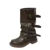 Hebilla de cinturón estilo western para niños, botas largas, nuevas botas de otoño hasta la mitad de la pantorrilla, botas de moda, botas de suela gruesa, botas plisadas 2026