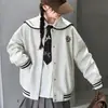 Chaqueta Azul Marino con Cuello para Niñas, Nuevo Estilo Otoño 2026, Estilo Coreano Moderno y a la Moda para Estudiantes de Secundaria, Top de Otoño para Niñas Mayores