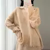 Suéter de Punto Nuevo Otoño/Invierno 2026 Lana Pura Cuello en V Manga Larga Color Sólido Holgado Borla Deshilachada Top de Lana