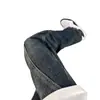 Pantalones Estilo Americano Estilo Calle Alta Costura de Nicho Sentido Yuppies Guapo Jeans de Calle Quemados Ajustados Adelgazantes Pierna Recta Sueltos Azules