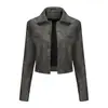Chaqueta de Cuero para Motocicleta Wish para Mujer Primavera y Otoño Chaqueta con Cuello Alto para Mujer Delgada Casual Retro Americano Delgada Pequeña Ropa Exterior