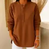 2026 Transfronterizo Europeo y Americano Otoño/Invierno Nuevo Pana Color Sólido Holgado Casual Cuello en V Botón Manga Larga Camiseta para Mujer