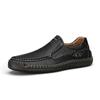 Sapatos Masculinos de Tamanho Grande Costurados à Mão Transfronteiriços, Sapatos Casuais para Exterior, Sapatos Planos de Couro Slip-On, Mocassins Transfronteiriços de Tamanho Grande de Cano Baixo