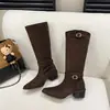 Botas Adelgazantes Zhonglade con Tacón Grueso, Botas de Jinete en Color Café, Botas Largas de Gamuza para Mujer, Otoño/Invierno 2026