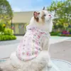 Ropa para gatos y perros, gasa de algodón, chaleco con ribete de encaje para mascotas de primavera y verano, ropa transpirable fina para aire acondicionado para Teddy y Bichón