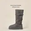 Botas de nieve de invierno de caña alta con tacón alto para mujer, engrosadas, cálidas, color gris, zapatos de algodón forrados de felpa, para comercio exterior transfronterizo, que aumentan la altura