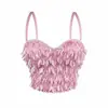 Corsé de espina de pez con flecos transfronterizos, camisola corta de malla, top sexy strapless de estilo europeo y americano con adornos de cuentas, atuendo de fiesta