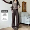 Pantalones de pana anchos para mujer, nuevo estilo otoño/invierno, de cintura alta, corte holgado, caída fluida, pantalones rectos casuales, adecuados para figuras petite, pantalones de traje relajados y elegantes