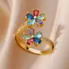 Anel de flor da moda cobre incrustado zircônia anel de diamante completo temperamento feminino joias requintadas em estoque atacado uma geração de cabelo