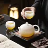 Juego de Té Kung Fu Olla Xishi de Jade Helado Un Juego Pequeño de Olla y Dos Tazas Tetera Cerámica Taza de Té Souvenir