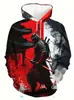 Sudadera con capucha para hombre, estilo japonés, luna roja, samurái, pintura a tinta, héroe, cuervo, impresión digital 3D, sudadera con capucha casual de moda