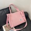 Bolsa Tote Grande Capacidade Estilo Coreano Feminina Lançamento 2024 Bolsa de Veludo e Lona Fashionável Bolsa de Aula para Estudante Bolsa Transversal