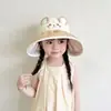 Chapéu de Sol Infantil de Verão com Desenho Animado, Chapéu Fofo de Animal com Proteção Solar, Chapéu Dobrável de Aba Larga com Topo Aberto para Meninos e Meninas