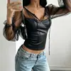 60667 Chegada nova transfronteiriça europeia e americana TEMU top sexy transparente justo com retalhos de malha franzido e amarração roupa feminina