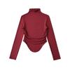 8180-24 Otoño Nueva Chica Coreana Sexy Cintura Baja Hombre Forrada de Polar Plisada Cuello Semi-alto Chaqueta Base Camiseta
