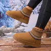 Botas de Neve Quentes de Malha com Solado Grosso para Mulheres Comércio Exterior Tamanho Grande Novas Botas Curtas de Outono Sapatos de Algodão Espessados com Veludo Atacado