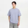 Camiseta Masculina Azul de Gola Redonda e Manga Curta, Tecido de Seda Gelada e Algodão, Secagem Rápida, Estilo Falso Duas Peças, Verão 2026, Novo Estilo, Solta, Sensação Fresca