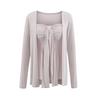 Estilo Perezoso Suave Puro Deseo Conjunto de Mujer Verano Nuevo Top sin Tirantes Chaleco + Chaqueta Cardigan de Manga Larga