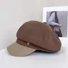 Sombrero Octagonal Artístico Simple Versátil Estilo Coreano para Mujer, Gorra de Boina con Visera Ancha para Primavera y Verano Que Hace que la Cara Parezca Más Pequeña, Sombrero con Visera para Protección Solar