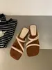 Sandálias Femininas First Encounter Season Estampa de Leopardo Bico Quadrado Slip-On, Uso Casual de Verão ao Ar Livre, Salto Grosso Fashionável Versátil Novo Modelo 2026