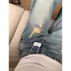 Jeans anchos de mujer petite en azul claro con rotos, tiro alto, caída fluida, casual, versátiles, pantalones largos hasta el suelo para ir al trabajo