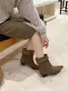[]Botines de tacón alto grueso con punta cuadrada para mujer 2026 Otoño/Invierno Nuevos Botines de media pantorrilla Sin cordones Uso bidireccional Botas de jinete