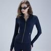 Tops de Yoga de Manga Larga Europeos y Americanos Slim y Versátiles Ajustados Cremallera Dorada Yoga Correr Cuello Alto Chaqueta Deportiva para Mujer