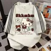 Camiseta de Manga Corta con Estampado de Letras Divertido de Hello Kitty y Tres Rayas para Mujer 2026 Verano Casual Holgada Estilo Pareja