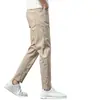 Jeans cortos de seda de hielo de alta gama para hombre, delgados de verano, rectos, corte slim, color caqui, casual, pantalones de hombre de 9 puntos