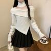 Otoño 2024 Spice Girl Sexy Cuello Irregular Colgante Cuello Cuadrado Ajustado Adelgazante Manga Larga Camiseta Deseo Puro Nicho Top