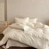 Juego de Ropa de Cama Estilo Princesa Crema Francesa 2026 Nuevo Algodón Lavado Sábana Ajustable Sábana Plana Funda de Edredón Juego de Cama de Tres Piezas