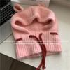 Coreia do Sul Bonito Orelhas Balaclava Chapéu Feminino Inverno Quente Proteção de Orelhas Chapéu de Lã À Prova de Frio Malha Pescoço Integrado
