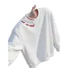 Moletom masculino trendy estilo retrô americano com letra bordada, forrado com fleece, espesso, gola redonda, manga longa, top simples e versátil