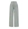 Pantalones de vestir líquidos grises de pierna ancha para mujer, estilo fino de verano, talla petite, con cintura de encaje, pantalón-falda casual de seda helada