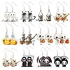 Aretes con Diseños de Gatos Lindos y Aterradores, Aretes Acrílicos de Momia con Patrón de Dibujos Animados Transfronterizos de Halloween